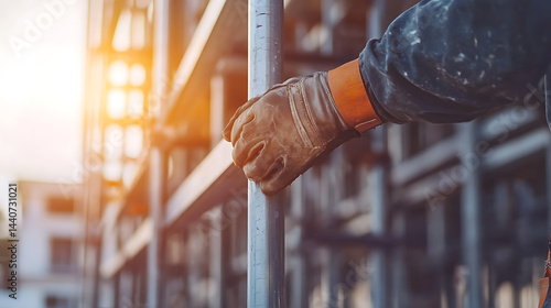 Construction Worker's Hand on Scaffolding