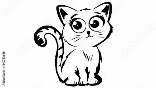 Cute cartoon cat with big eyes sitting in a playful pose  