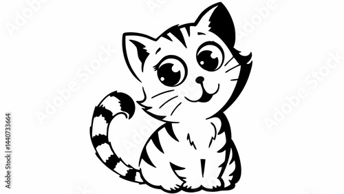 Cute cartoon kitten sitting with a happy expression  