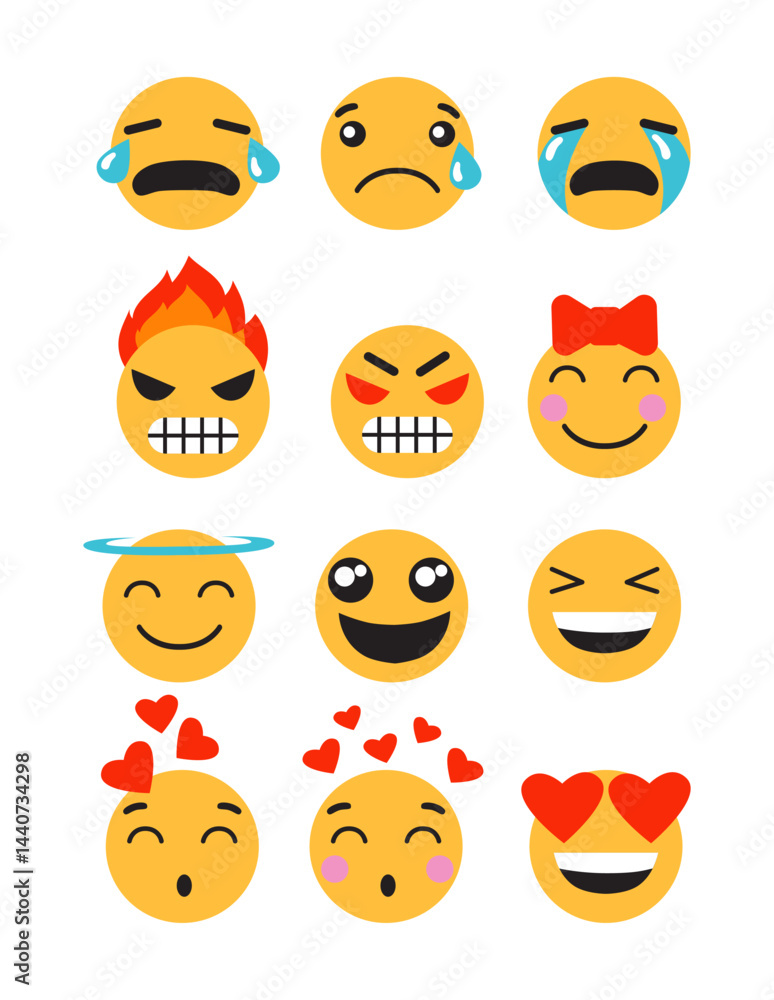 Fototapeta premium Set Sad and happy emoticons