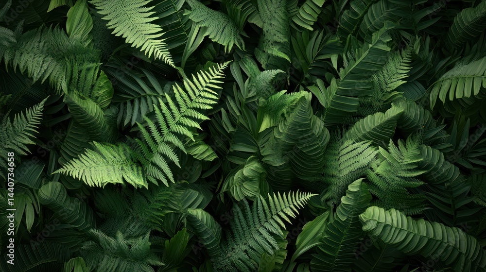 Lush green fern foliage in a dense tropical background. Lush green fern foliage in a dense tropical background.