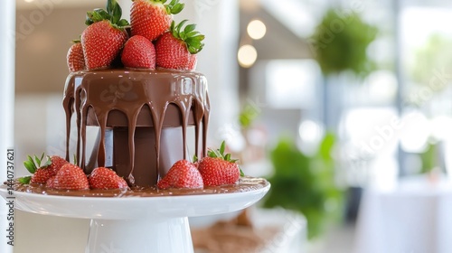 Chocolate cake with fresh strawberries