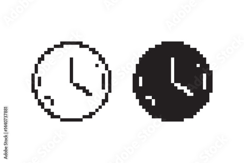 Retro pixel art clock icon in monochrome, great for time display, game UI, or minimalist digital art.