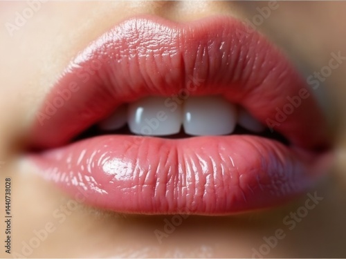 Obraz na płótnie Woman's lips are painted red and she is smiling. Concept of confidence and beauty w salonie