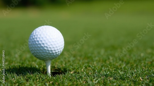 Obraz na płótnie White golf ball sits on a green grass field. The ball is the only object in the image w salonie