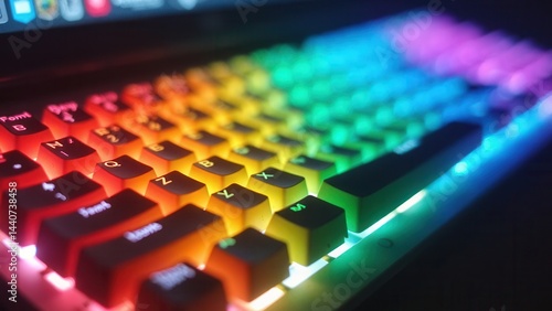 Obraz na płótnie Rainbow keyboard with a rainbow glow. The keyboard is lit up and has a rainbow color scheme w salonie