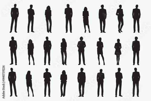 Business people silhouette, standing gesture set vector