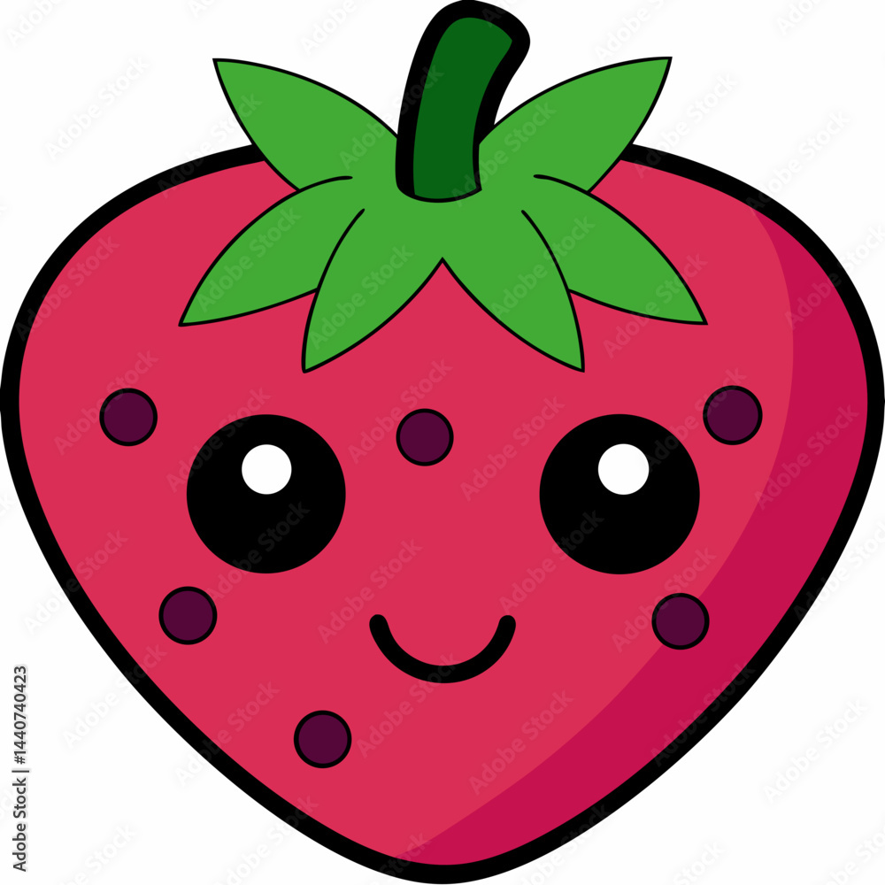 Obraz premium Cartoon vector illustration of red strawberry fruit and an apple from a food design palette