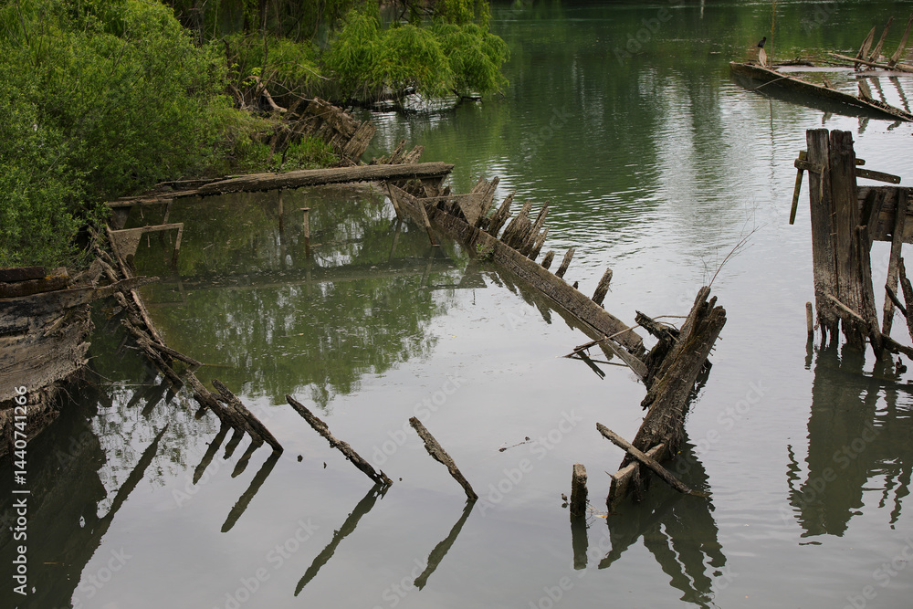 BURCI Cemetery is a suggestive palce in the bend of the river SILE in Northern Italy with wrecks of old sunken wooden boats