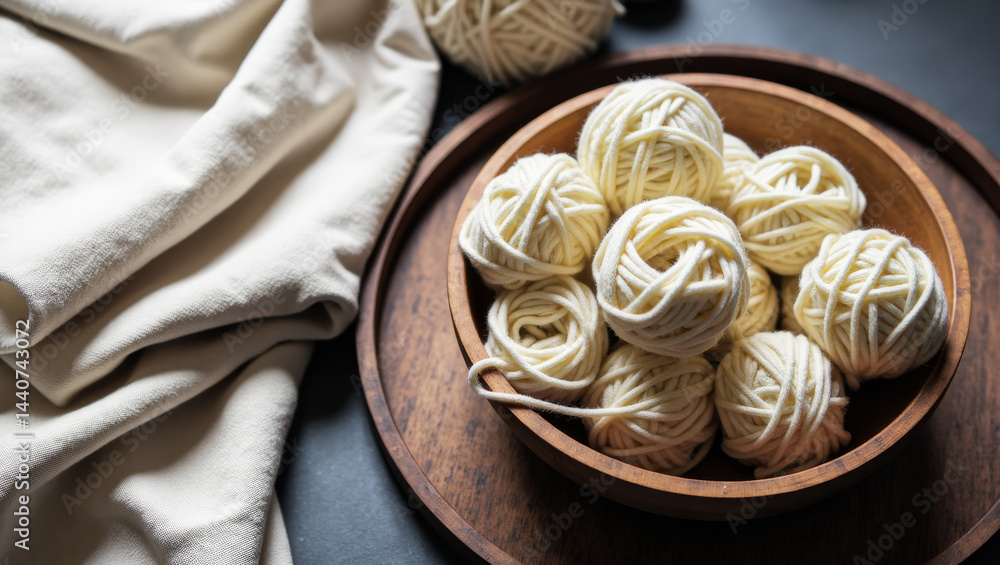 Cozy Crafting Still Life Yarn Bowl & Linen Overhead Shot