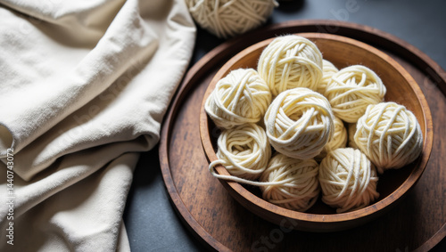 Cozy Crafting Still Life Yarn Bowl & Linen Overhead Shot