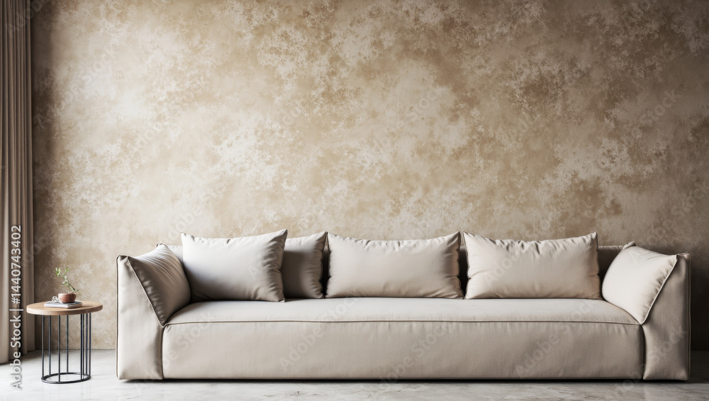 Minimalist Living Room Tactile Textured Plaster Wall Focus