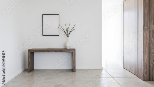 Obraz na płótnie Minimalist Hallway Long Narrow Console Table Single Object Art w salonie