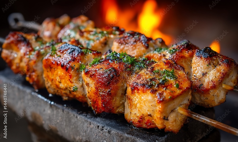 Grilled shish kebabs over hot fire Grilled shish kebabs over hot fire