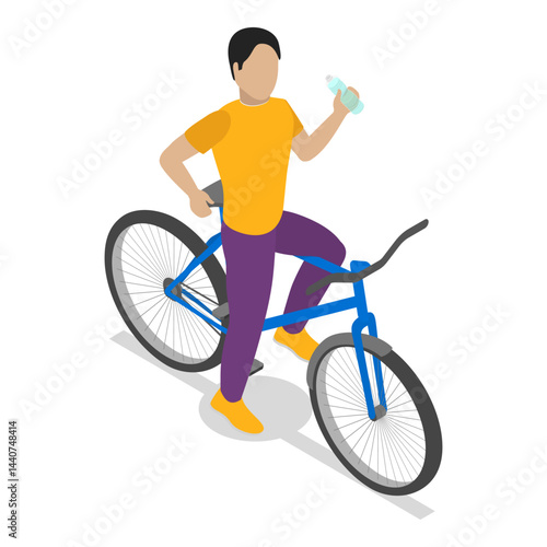 3D Isometric Flat Vector Set of Cycling People, Recreational Outdoor Activity. Item 1