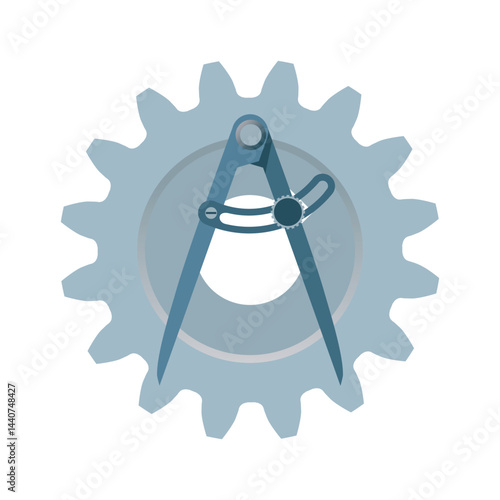 Logo concept with gear wheel and marking compass.