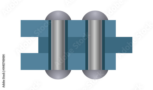 Double riveted connection of three metal plates