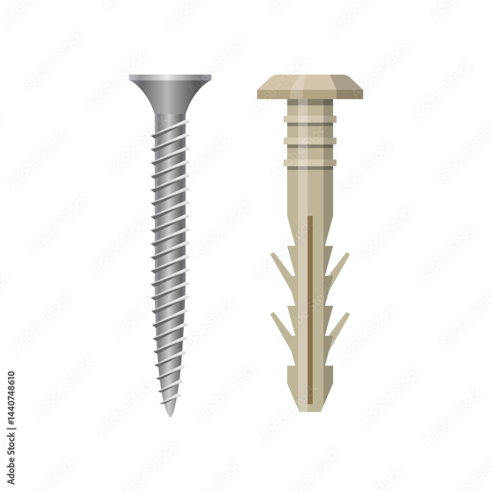 Plastic dowel and metal screw vector image Plastic dowel and metal screw vector image