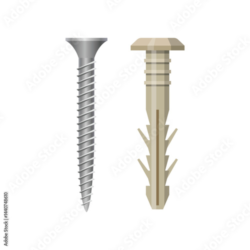 Plastic dowel and metal screw vector image