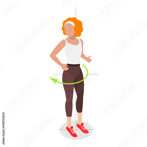 3D Isometric Flat Vector Illustration of Spine Movements, Movement and Action for Spinae Muscles Health. Item 1