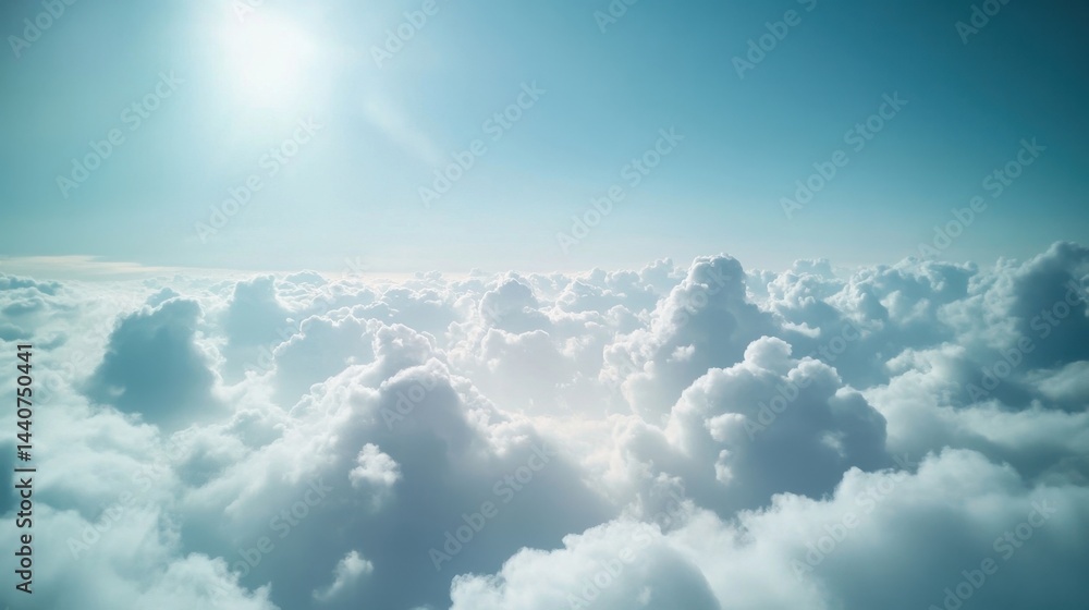 Fototapeta premium Breathtaking view of fluffy clouds under a bright sun, capturing the essence of tranquility in the sky above.