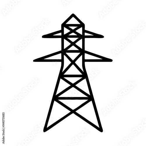 High-Voltage Electric Power Tower Outline in Minimalist Style, icon, vector  