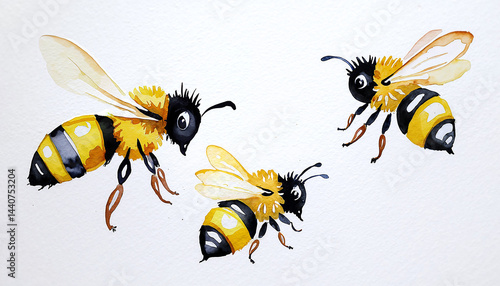 watercolour painted flying bees