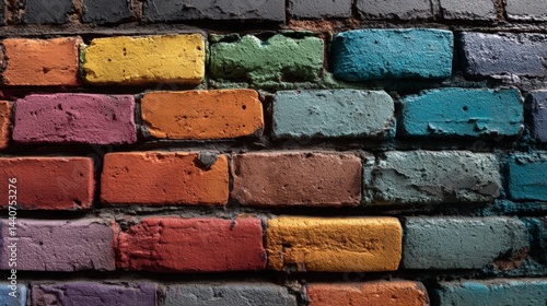 Colorful brick wall texture with various vivid shades and rustic appearance