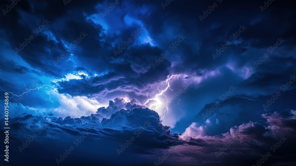 Obraz premium Dramatic Storm Clouds with Lightning at Night Overcast Sky