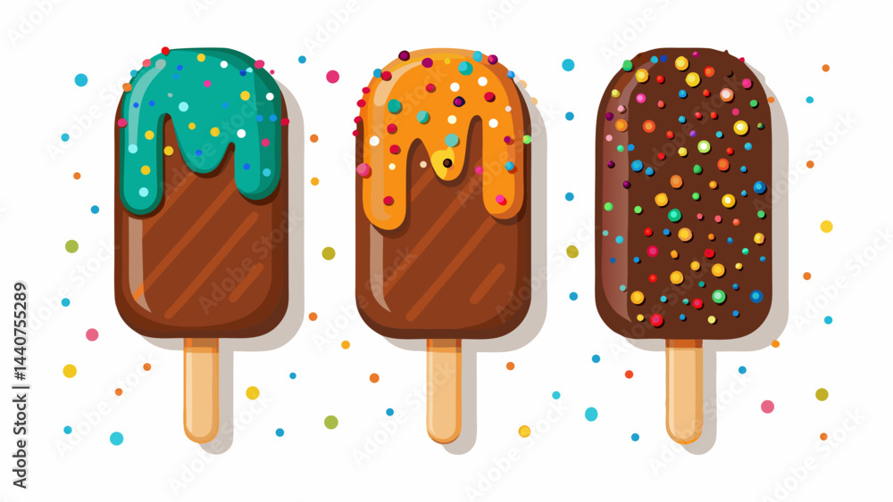 Very beautiful Chocolate popsicles with colorful sprinkles, fun summer treat, sweet dessert, delicious food photography white background Very beautiful Chocolate popsicles with colorful sprinkles, fun summer treat, sweet dessert, delicious food photography white background