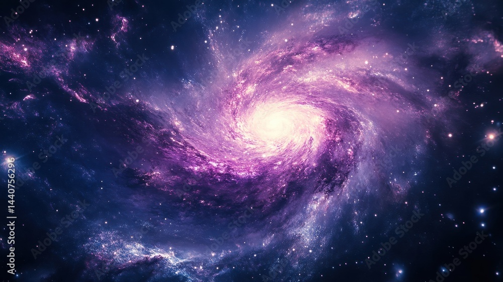 Fototapeta premium A Bright and Colorful Galaxy in Space, Swirling with Purple and Blue Energy, Capturing the Beauty of the Universe