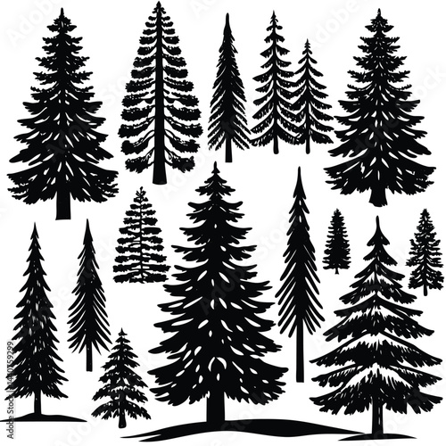 "Christmas Tree Silhouette Vector Collection in Minimalist and Festive Styles for Holiday Design Projects"