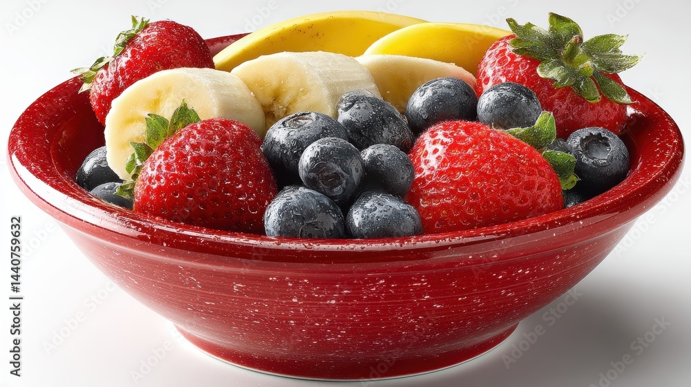 a colorful bowl of fresh fruits, including strawberries, bananas, and blueberries on a white isolated background, healthy and vibrant design a colorful bowl of fresh fruits, including strawberries, bananas, and blueberries on a white isolated background, healthy and vibrant design