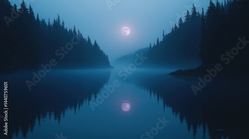 Wallpaper Mural Misty lake under a full moon Torontodigital.ca