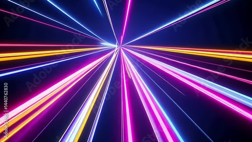 Vibrant neon lights blur together, creating an abstract experience of color and movement during a vibrant nighttime atmosphere in an urban setting