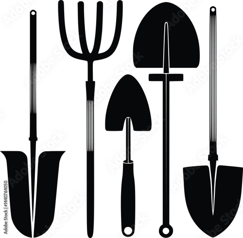 Bold Black And White Garden Tools. Vector Illustration Isolated On White