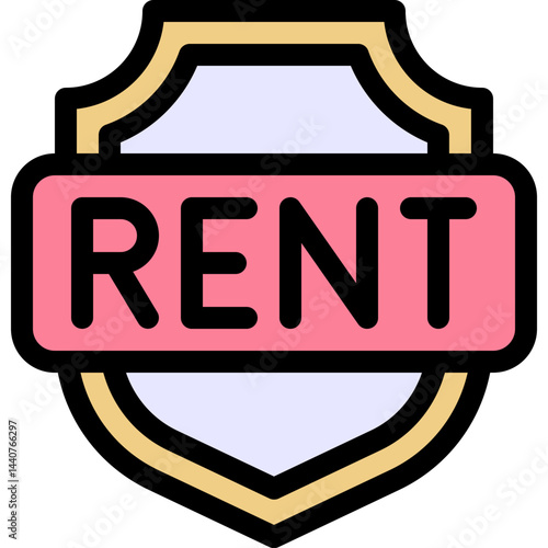 Rent Text With Shield Icon, Security, Protection Icon, Filled Style Isolated Vector Icon.