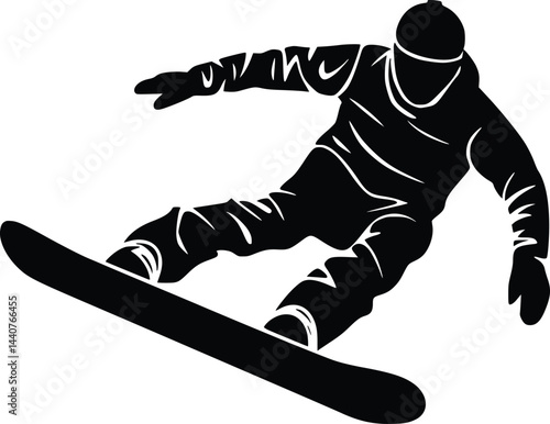 Bold Black And White Snowboarder. Vector Illustration Isolated On White