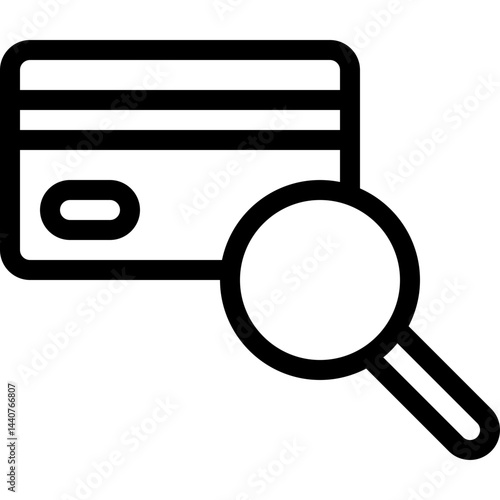 Credit Card And Magnifying Glass, Search Icon. Lineal Style Isolated Vector Icon. 