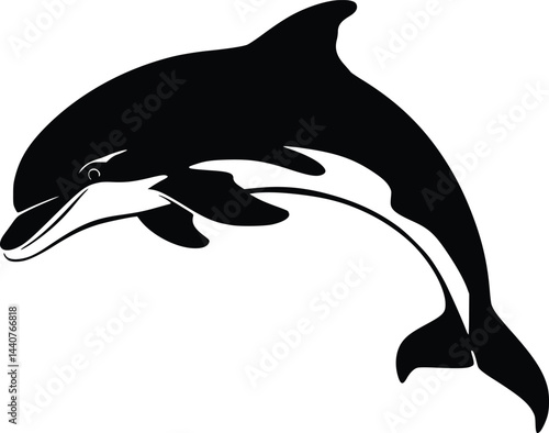 Bold Black And White Leaping Dolphin. Vector Illustration Isolated On White