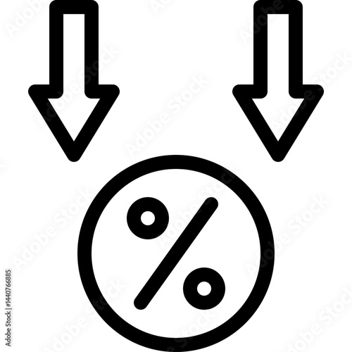 Interest Rate Reduction Or Percent Down, Decrease Icon. Lineal Style Isolated Vector Icon.