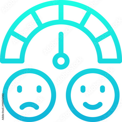 Credit Score Icon, Speedometer, Rating Scale With Emoji Sad To Happy, Lineal Gradient Style Isolated Vector Icon.
