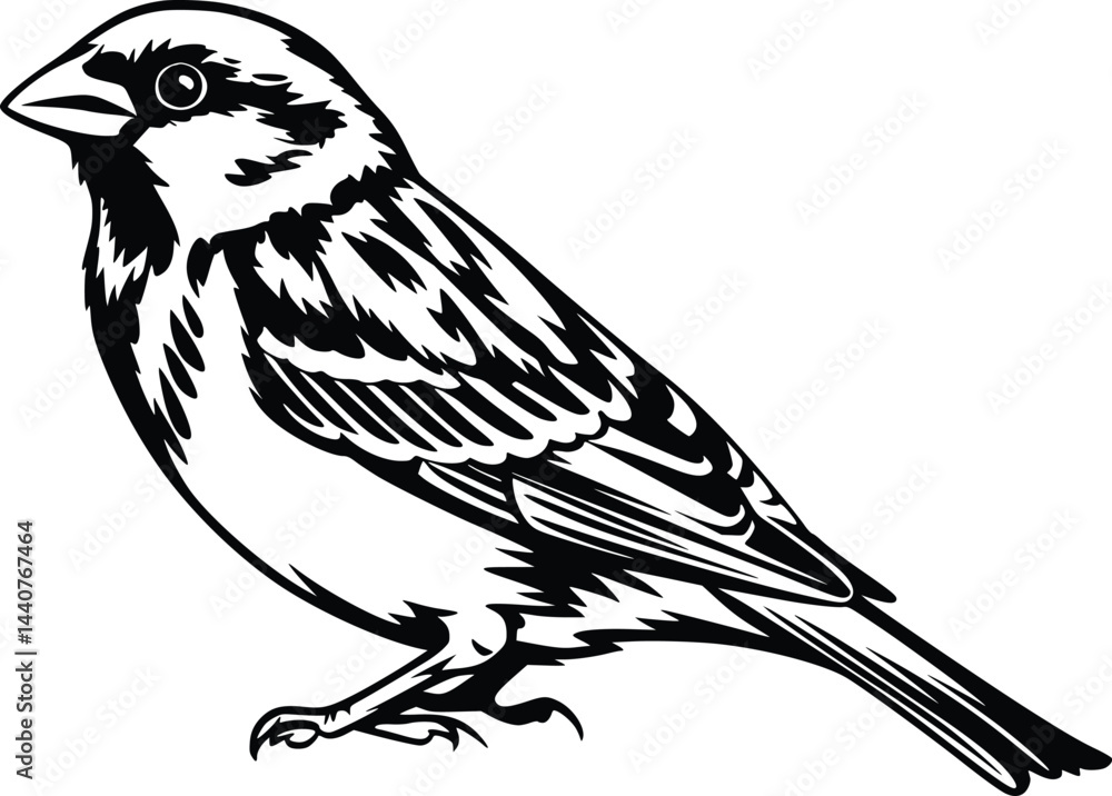 Obraz premium Bold Black And White Sparrow Perched. Vector Illustration Isolated On White
