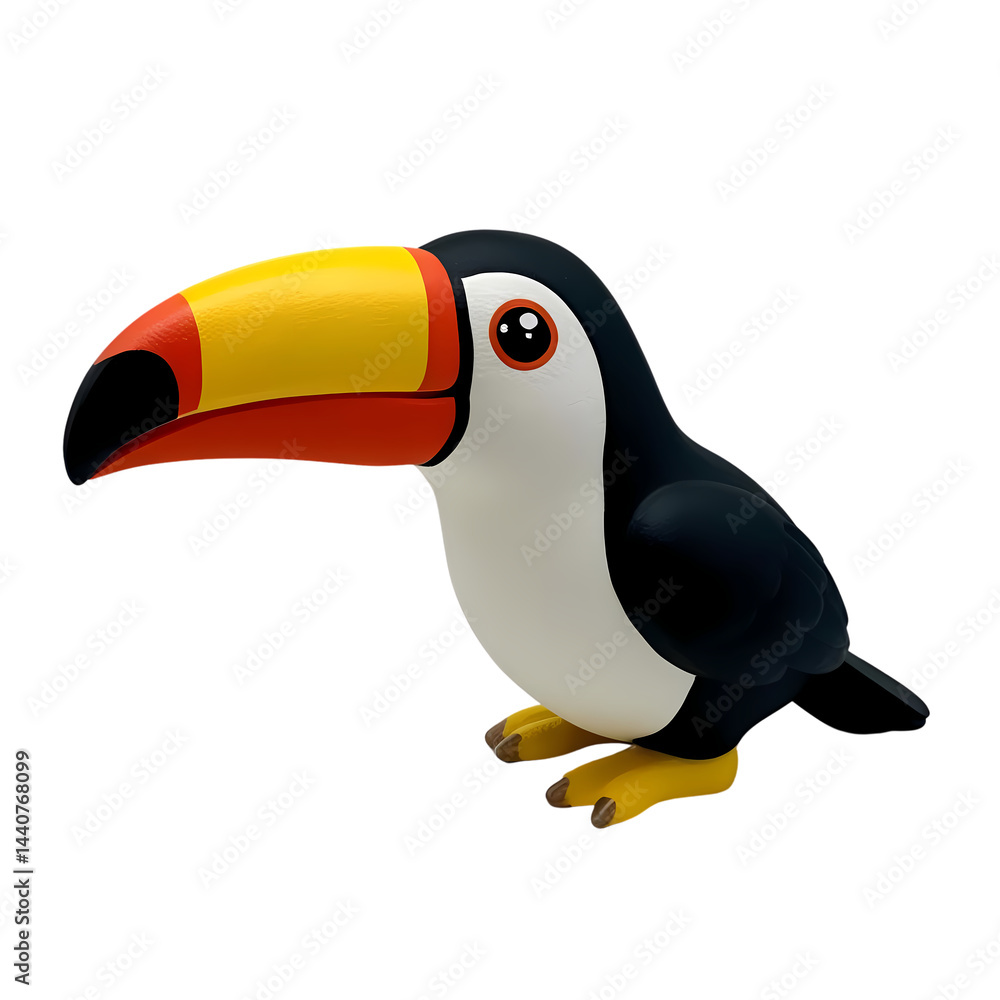 Naklejka premium Cute Cartoon Toucan Bird Perched, Colorful Tropical Bird Illustration with Transparent Background for Children's Art