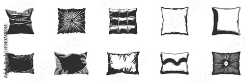 Decorative Pillow Silhouette Set. Home Comfort And Interior Design Elements Isolated Vector Illustration Collection