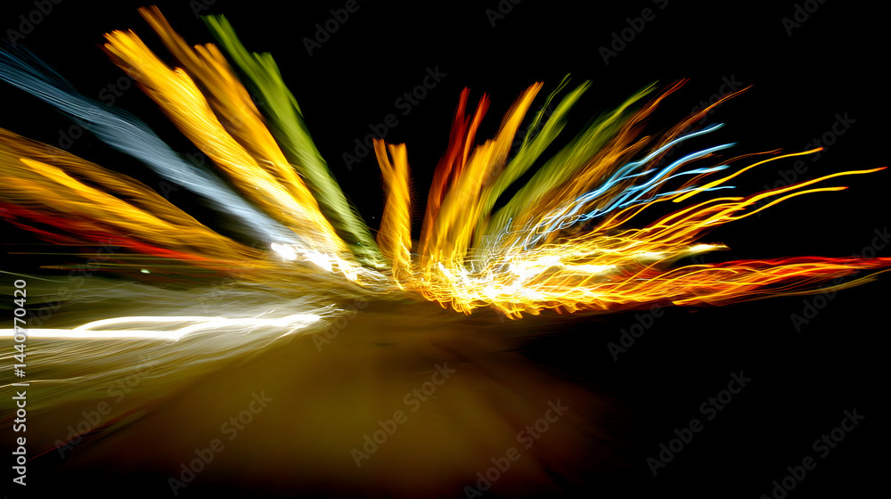 Fototapeta premium of street racing cars with motion trails and colorful lights