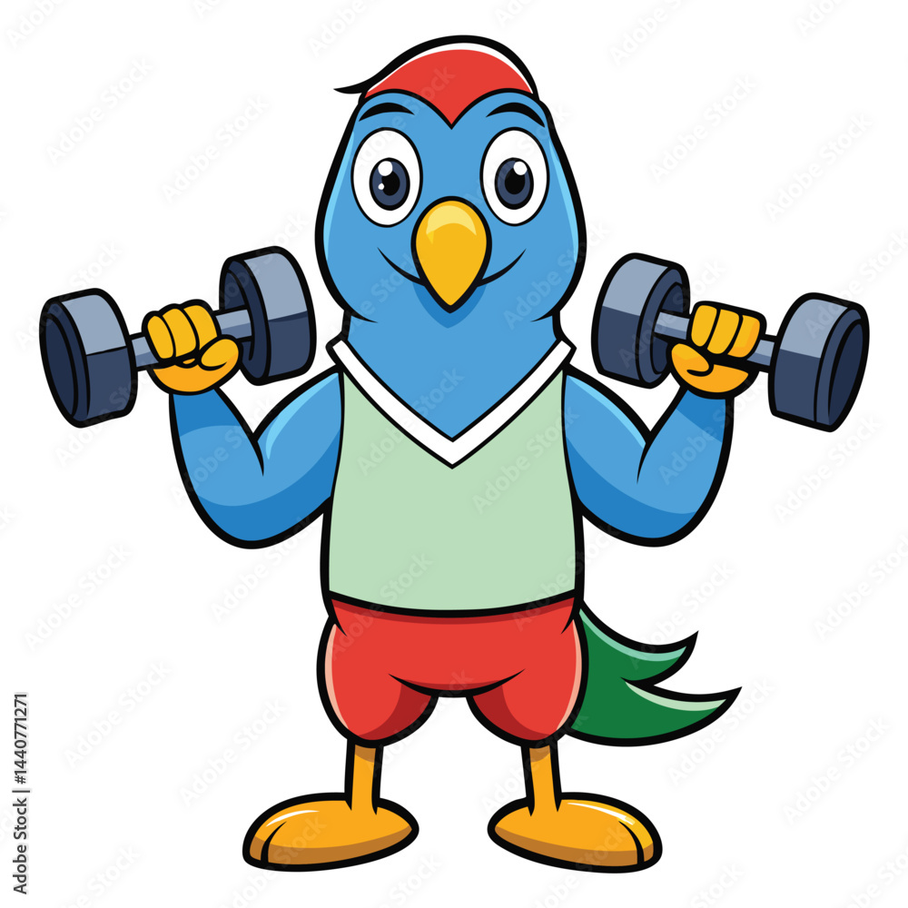 Fototapeta premium Cartoon Bird Lifting Dumbbells Exercise