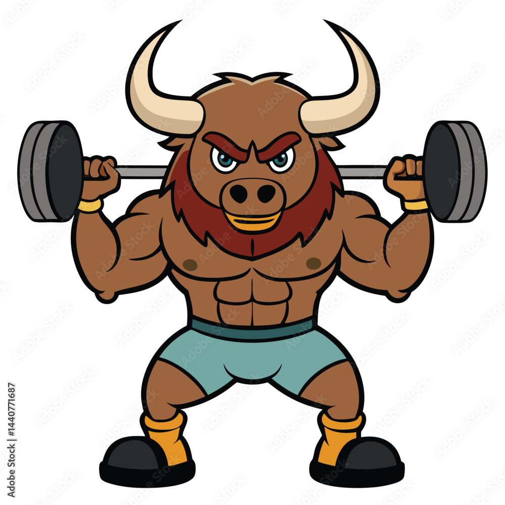 Fototapeta premium Angry Bull Lifting Heavy Barbell