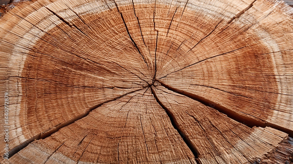 Fototapeta premium Close-up of a tree stump, showing growth rings and cracks, textured, natural