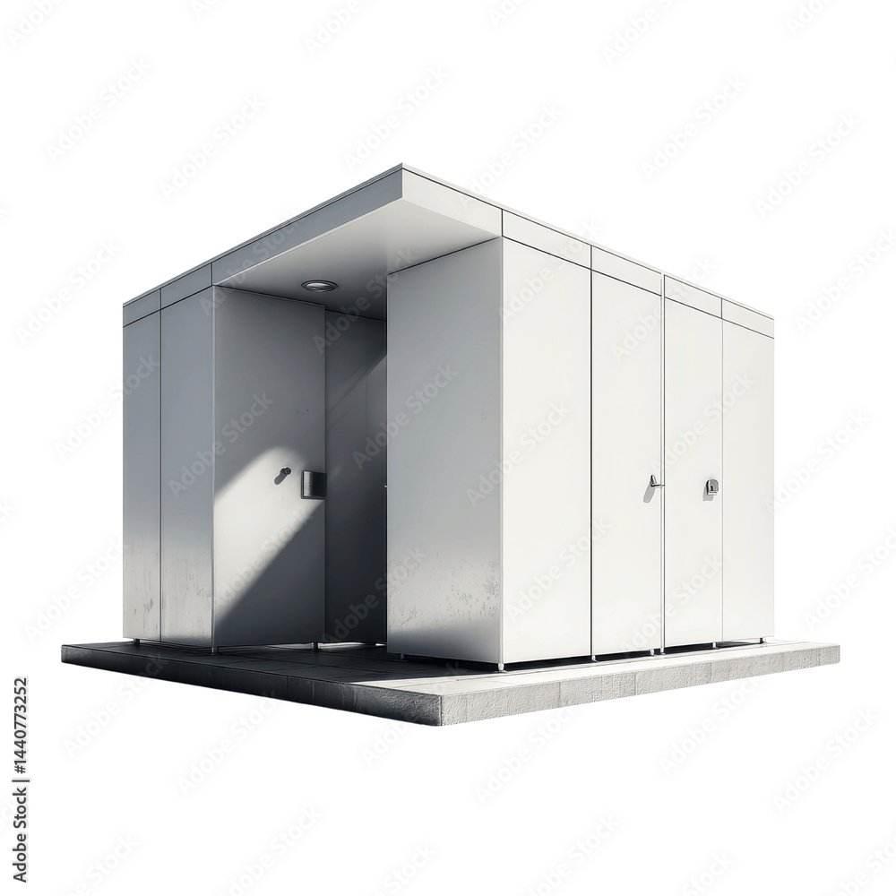 Modern Prefabricated Public Restroom Building Exterior 3D Render Modern Prefabricated Public Restroom Building Exterior 3D Render